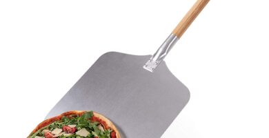 Blumtal Pala para Pizza - Pala de Aluminio de tamaño Grande de 30,5 cm x 30,5 cm y Mango de Madera de 85 cm